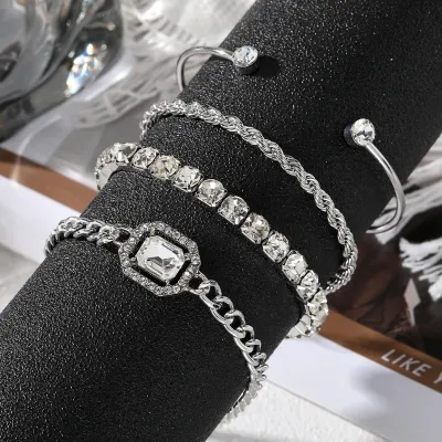 Vintage Chain Adjustable Crystal Bracelet Set (4 pcs)